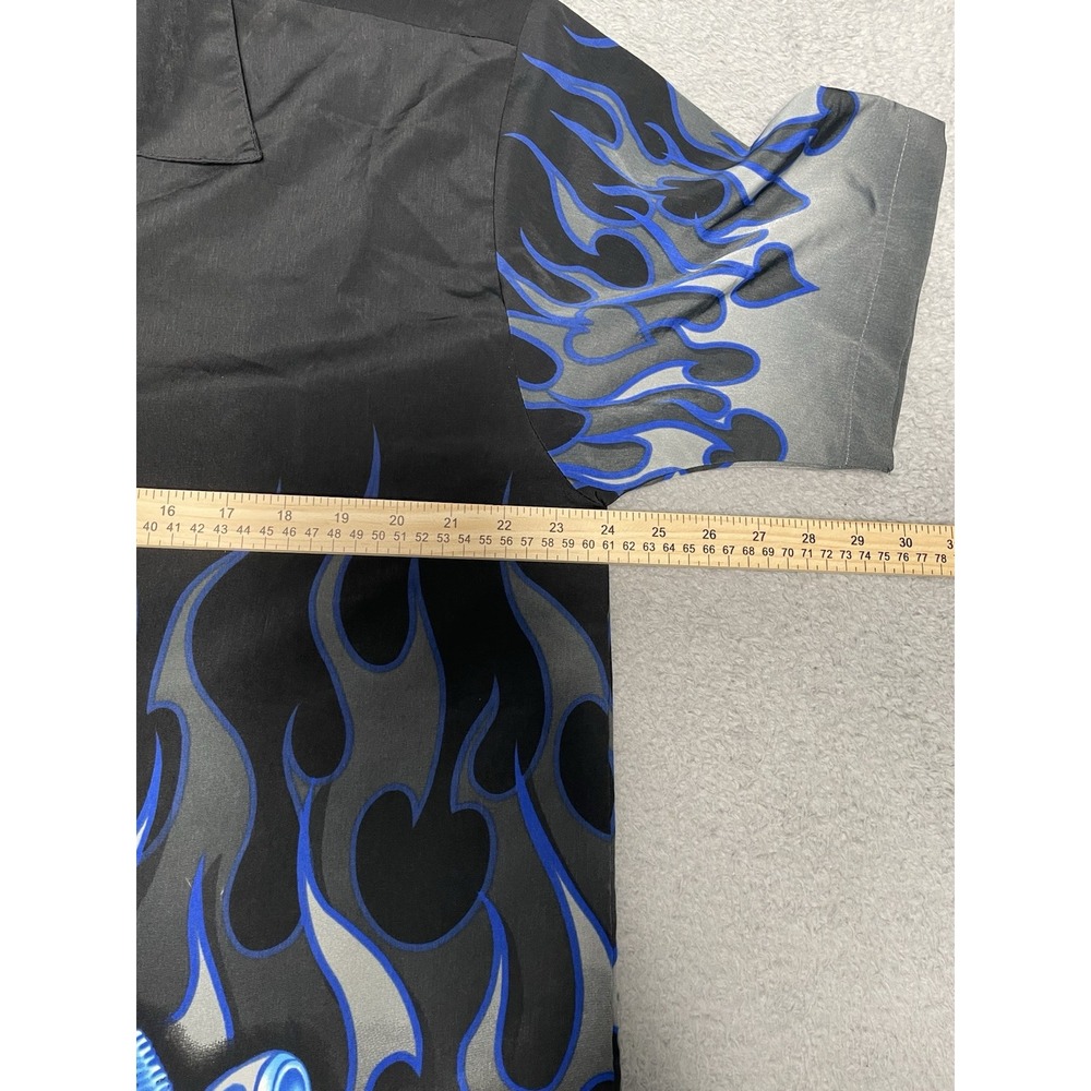 Dragonfly Button Up Shirt Mens Large Blue Motorcycle Camp Flames Biker Rider - Picture 5 of 11